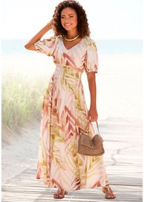 Lascana Dames Maxi-jurk in zand/oranje bedrukt ,maat 34, Witt, 100% Viscose