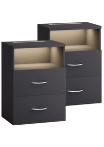 Casaria Nachtkastje Jamie Set van 2 Antraciet 55x40x28cm