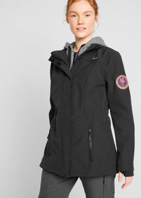 bonprix Femei Canadiană softshell lungă cu aspect 2 &icirc;n 1, impermeabilă, negru, 54