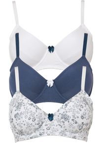 Bygel-BH i bomull (3-pack) - bl&aring; - storlek 85B - bonprix