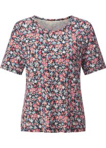 Damen Rundhalsshirt elastisch. mit Elasthan marine-flamingo-bedruckt Gr&ouml;&szlig;e 54