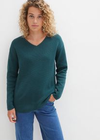 Milano Rib Pullover mit V-Ausschnitt, petrol, Gr&ouml;&szlig;e 36/38 (S), mit Baumwolle, bonprix