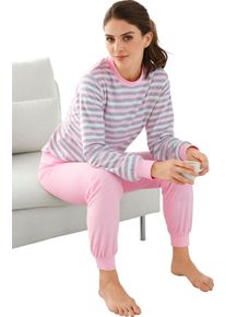 Damen Schlafanzug aus Feinfrottee ros&eacute;-geringelt Gr&ouml;&szlig;e 40/42