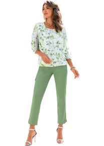 Damer Blus i georgette med bladm&ouml;nster vit-eukalyptus-med tryck Gr&ouml;&szlig;e 48