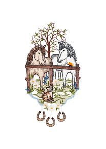W. Reuter & Sohn - Plauener Spitze Fensterbild &raquo;Fensterbild "Pferdekoppel" farbig&laquo;
