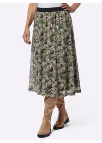 Damen Meshrock mit Kontrast-Gummibund in khaki-sand-bedruckt ,Gr&ouml;&szlig;e 44, WITT, 96% Polyester, 4% Elasthan