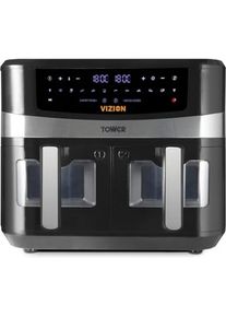 TOWER Luftfriteuse mit VORTX-Technologie, doppelter Korb, digitaler Steuerung und 10 Voreinstellungen, Fritteuse, Schwarz