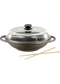 Berndes Wok mit hohem Glasdeckel, Pfanne + Kochtopf, Grau
