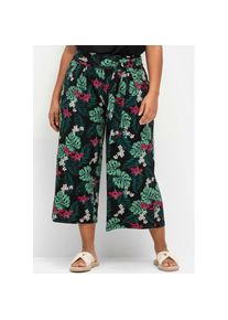 sheego, Damen, 7/8-Hose, schwarz-gemustert, 54 - Normalgr&ouml;&szlig;en, tropisches Bl&auml;tter-Dessin