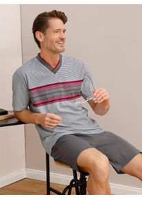 Heren shortama in antraciet/kers gestreept ,maat 44/46, Witt, 100% Katoen