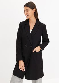 bonprix Femei Blazer lung cu guler &icirc;n V, m&acirc;neci lungi, negru, 38