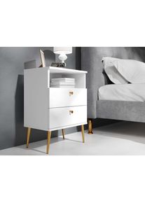 Home Affaire Nachttisch &raquo;Elyria, Metallgriffe, FSC-zertifizierter Holzwerkstoff&laquo; Nachtkommode B/T/H 50/34/69cm, mit 2 Schubladen, 1 offenes Fach, 