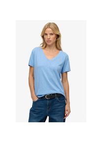 Superdry, Damen, T-Shirt &raquo;STUDIOS SLUB EMB VEE TEE&laquo; Baumwollmischung, relaxed fit, BLUEBELL, M, Basic Shirt von Superdry