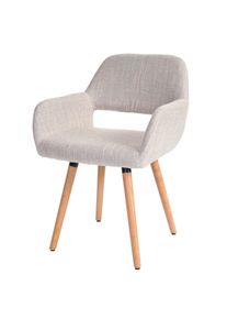 Esszimmerstuhl HWC-A50 II, Stuhl K&uuml;chenstuhl, Retro 50er Jahre Design ~ Textil, creme/grau, helle Beine