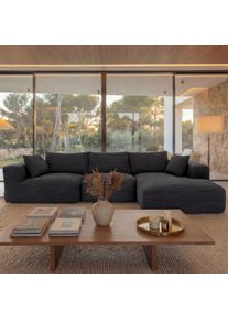 Sofa-Garnitur HWC-P20, 3-Sitzer Couch Loungesofa, Stoff/Textil Cord (370 g/m&sup2;) Liegefl&auml;che rechts ~ dunkelgrau