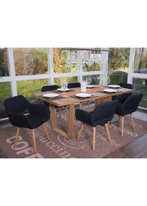 6er-Set Esszimmerstuhl HWC-A50 II, Stuhl K&uuml;chenstuhl, Retro 50er Jahre Design ~ Textil, schwarz-grau, helle Beine