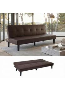 3er-Sofa HWC-G11, Couch Schlafsofa G&auml;stebett Bettsofa Klappsofa, Schlaffunktion 195cm ~ Kunstleder, braun