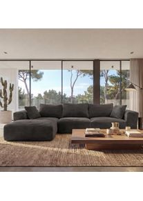 Sofa-Garnitur HWC-P20, 3-Sitzer Couch Loungesofa, Stoff/Textil Cord (370 g/m&sup2;) Liegefl&auml;che links ~ dunkelgrau