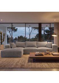 Sofa-Garnitur HWC-P20, 3-Sitzer Couch Loungesofa, Stoff/Textil Cord (370 g/m&sup2;) Liegefl&auml;che links ~ hellgrau