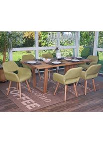 6er-Set Esszimmerstuhl HWC-A50 II, Stuhl K&uuml;chenstuhl, Retro 50er Jahre Design ~ Textil, hellgr&uuml;n, helle Beine
