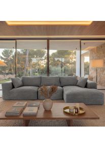 Sofa-Garnitur HWC-P20, 3-Sitzer Couch Loungesofa, Stoff/Textil Cord (370 g/m&sup2;) Liegefl&auml;che rechts ~ hellgrau