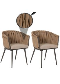 2er-Set Aluminium-Gartenstuhl HWC-N38, Outdoor Stuhl Armlehne, Olefin Seilgeflecht Rope ~ beige Kissen hellbraun