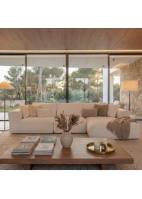 Sofa-Garnitur HWC-P20, 3-Sitzer Couch Loungesofa, Stoff/Textil Cord (370 g/m&sup2;) Liegefl&auml;che rechts ~ wei&szlig;