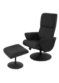 Relaxsessel Helsinki, Fernsehsessel Relaxliege TV-Sessel mit Hocker ~ Kunstleder, schwarz