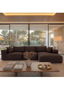 Sofa-Garnitur HWC-P20, 3-Sitzer Couch Loungesofa, Stoff/Textil Cord (370 g/m&sup2;) Liegefl&auml;che rechts ~ braun