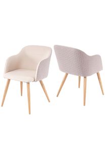 2er-Set Esszimmerstuhl HWC-D71, Stuhl K&uuml;chenstuhl, Retro Design, Armlehnen Stoff/Textil ~ creme-beige