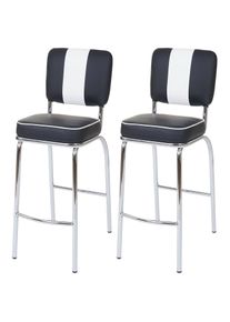 2er-Set Barhocker Avellino, Barstuhl Tresenhocker, Retro 50er Jahre Design, Kunstleder FSC&reg; ~ schwarz-wei&szlig;