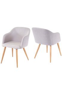 2er-Set Esszimmerstuhl HWC-D71, Stuhl K&uuml;chenstuhl, Retro Design, Armlehnen Stoff/Textil ~ hellgrau-grau