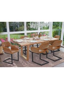 6er-Set Esszimmerstuhl HWC-A50 II, Freischwinger Stuhl K&uuml;chenstuhl Retro 50er Jahre Design ~ Kunstleder, Wildlederimitat