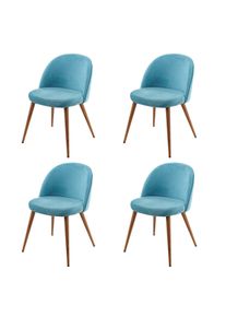 4er-Set Esszimmerstuhl HWC-D53, Stuhl K&uuml;chenstuhl Retro 50er Jahre Design, Samt ~ t&uuml;rkis