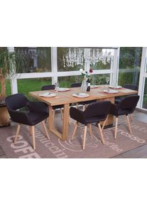 6er-Set Esszimmerstuhl HWC-A50 II, Stuhl K&uuml;chenstuhl, Retro 50er Jahre Design ~ Kunstleder, braun, helle Beine