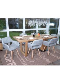 6er-Set Esszimmerstuhl HWC-A50 II, Stuhl K&uuml;chenstuhl, Retro 50er Jahre Design ~ Textil, vintage betongrau, helle Beine