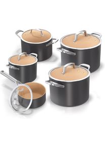 Ninja Extended Life Keramik 5-teiliges Suppen- und Stieltopfset CW95000DE, Pfanne + Kochtopf, Grau