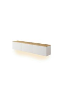 Livetastic Lowboard, Wei&szlig;, Eichefarben, Holzwerkstoff, Uni, warmwei&szlig;, 160x35x32 cm, h&auml;ngend, Beleuchtung, Wohnzimmer, TV M&ouml;bel, Lowboards, Lowboards h&auml;ngend