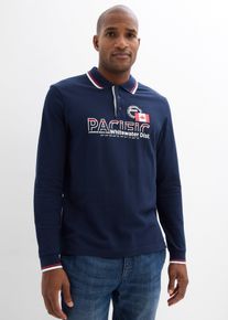 bonprix Bluză polo Piqu&eacute;, cu m&acirc;neci lungi, din bumbac organic 100%, albastru, 56/58 (XL)