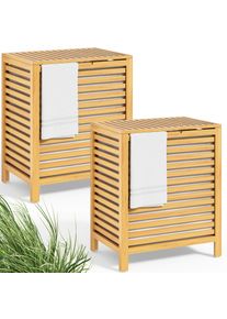 Casaria Cesto para roupa suja em bambu conjunto de 2 sacos para roupa suja amov&iacute;veis de 62L