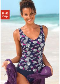 Badeanzug Lascana, Damen, Gr. 46, Cup C, blau (marine, bedruckt), Polyamid, bedruckt, Badeanz&uuml;ge Badeanzug, mit Shaping-Einsatz, verstellbare Tr&auml;ger, bis E-Cup