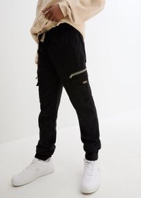 bonprix Spodnie boj&oacute;wki na gumce z elastycznej mieszanki bawełny, o kroju regular fit, straight, czarny, 176