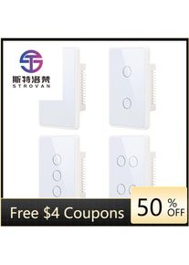 STLF 1234 Gang Zigbee Wifi Smart Light Switch With Neutral Required Smart Home Wall Switch Crystal Glass Panel Pc Frame Us