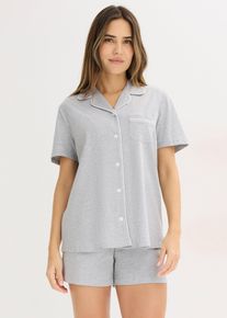 Pyjashort avec chemise boutonn&eacute;e - gris - taille 38/40 (S) - 100% coton - bonprix