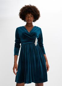 Robe en jersey de velours brillant - p&eacute;trole - taille 42/44 (M) - bonprix