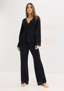 Pyjama &agrave; empi&egrave;cement en dentelle - noir - taille 58/60 (3XL) avec coton - bonprix