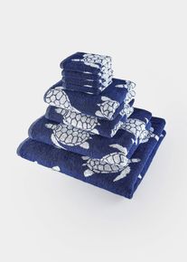 Serviette de toilette pur coton motif tortue - bleu - taille 30x50 cm avec coton - bonprix