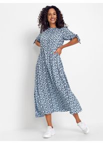 Dames Bloemenjurk in lichtblauw/zwart bedrukt ,maat 36, WITT, 100% Viscose