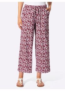 Dames Comfortbroek met zakken in donkerrood/wit bedrukt ,maat 36, WITT, 100% Katoen