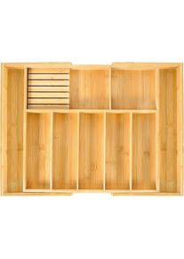 Extra Large Kitchen Utensil Holder, Bamboo Silverware Drawer Organizer, Expandable Cutlery Organizer with Knife Block